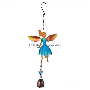 Decorative Objects Figurines Fairy Angel Wind Chimes Spinner Romantic Metal Art Bells Wall Hanging Decoration O Dhvwu