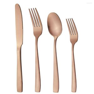 Zestawy zastawy stołowej Matte 4pcs Rose Gold Stali Stal Stael Set Nóż łyżka łyżka deserów stolik kuchenna Kitchen Kitchen Western