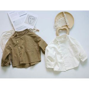 Kids Shirts Korean Style Spring Autumn Baby Girls Boys Solid Long Sleeve Shirt Children's Casual Shirt Top 230403