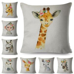 Kissenbezug im nordischen Stil, Blume, Zebra, Giraffe, Nilpferd, Affe, Löwe, Dekor, niedlicher Tierbezug für Sofa, Heimleinen-Kissenbezug