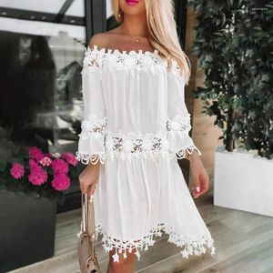 Casual klänningar Stylish Women Summer Slim Dress Blad Sleeve Midi Beach Party One Shoulder Leisure Wear