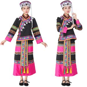 ナショナルダンスステージ着用中国の民族服HMONG MIAOコスチューム刺繍オリエンタルフェスティバルパフォーマンススーツ