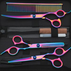 Scissors Shears Straight Thinning er Curved Purple Dragon Pet Stainless Dog Groomming Kit 231102