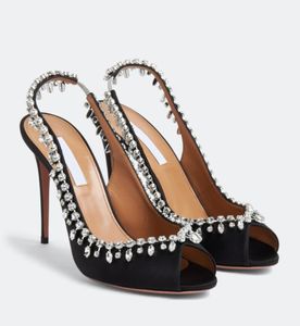 Bröllop sandal kristalllampa dekoration plattform pump pvc chunky block klackar öppna tå skor kikar tår slingbacks vackra aftonklänningskor kvinnors skor aquazzuras-