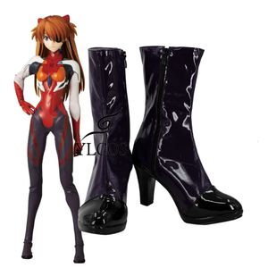 Catsuit Costumes Anime EVA Asuka Langley Soryu Shoes Halloween Party Black Leather Boots Custom Made