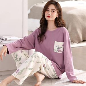 Damen-Nachtwäsche 2023 Herbst-Langarm-Baumwoll-Pyjama-Sets für Frauen Koreanischer süßer Anzug Pyjama Pijama Mujer Homewear Home Kleidung Outfit