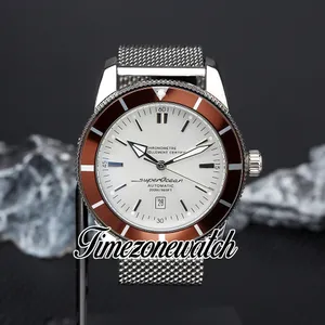 46 mm Supercean Heritage II AB202012 A2813 Automatyczna męska obserwuj białą tarczą Bransoletę ze stali nierdzewnej Brwn Bezel Data Gents Watches TimeZoneWatch Z30A