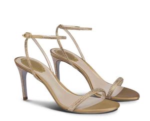 Moda lüks tasarım strass sandal kadın yüksek topuklu ellabrita kristal süslenmiş topuk ayak bileği kayış renes-c seksi bayan ayakkabı elbise düğün ayakkabı