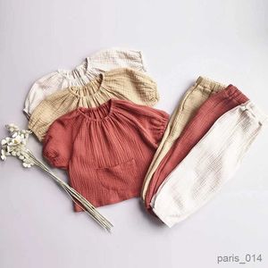 Set di abbigliamento Nuovi set di abbigliamento per bambini 2 pezzi Pigiama per bambini autunnali Completo di pantaloni a maniche lunghe per ragazzi e ragazze in cotone