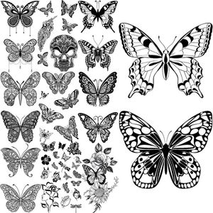 Temporary Tattoos Small Butterfly Temporary Tattoos For Women Girls Realistic Skull Feather Flower Water Transfer Tattoos Neck Arm Tatoos Hands Z0403