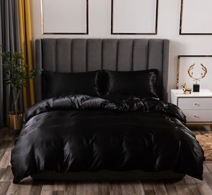 Conjunto de cama de luxo king size preto cetim seda consolador cama casa têxtil tamanho rainha capa edredão cy2005198219543