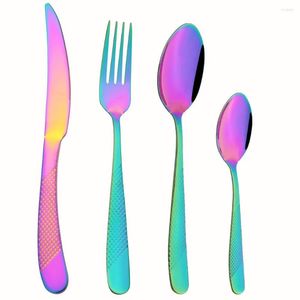 Dinnerware Sets 4Pcs Colorful Cutlery Set Stainless Steel Western Silverware Dinner Complete Fork Tea Spoon Knife Tableware