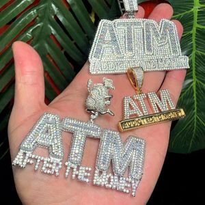 Correntes 2023 Iced Out Bling Letters ATM Pingente Colares Micro Pave Fashion CZ Cubic Zircon After The Money Charm Men's HipHop Jewelry