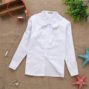 Kids Shirts summer spring girls lace cotton solid White baby kids girls Blouse white shirts with long sleeves for children girls 230403