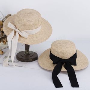 エレガントな女性の帽子弓の麦わら帽子大きな縁の帽子forwomen太陽夏のストローバケツハットゴルフ帽子