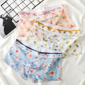 Underpants Men Underwear Boxers Briefs Summer Ultra-thin Breathable Shorts Sexy Transparent Mesh Printing Male Lingerie