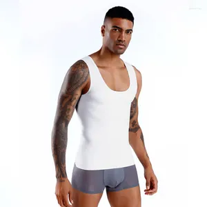 Yoga Outfit M-XXL Men's Body Shaping Vest Breathable Comfortable Strong Pressure Seamless Glue Abdomen Straight Back Tights