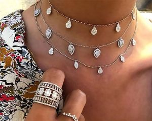 Pendanthalsband REAL 925 Silver CZ Mirco Pave tår dropp charm choker halsband med rosguldfärgfylld kvinnor bröllop 231102