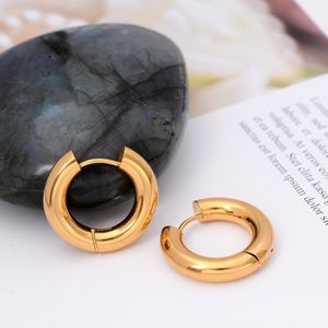 Hoop Earrings & Huggie Classic Stainless Steel Fat Chunky Earring For Women Man Ear Buckle Gold Color Big Circle Punk Hip Hop Statment