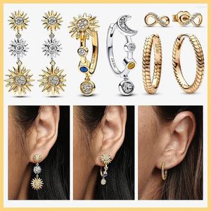 Hoop Earrings 925 Sterling Silver Moments Charms Sparkling Sun Moon For Women Infinity Stud Two-tone Hearts Jewelry
