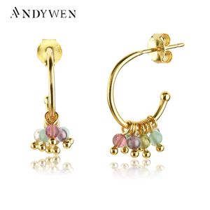 Ear Cuff ANDYWEN 925 Sterling Silver Charm Beads Hoop Piercing Ohrringe Pendiente Luxury Rock Punk Party European Jewelry 230403