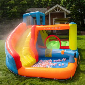 Jumper klättring Uppblåsbar Moonwalk Water Slide Bounce House Hoppning Toys For Kids Outdoor Party Play i Garden Playhouse Bouncy Castle Spray med poolkanon