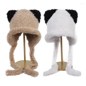 Berets Cartoon Bear Chapéu Meninas Chapelaria para Outdoor Esqui Peludo com Grandes Orelhas Inverno Beanie Camping Drop