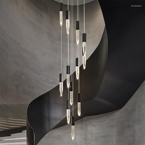 Ljuskronor modern tak ljuskrona loft lyxigt design vardagsrum bubbla kristall led lampa hög hall trappa svart suspendu armatur ljus