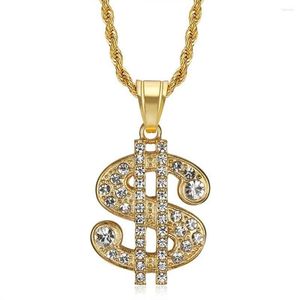 Anhänger Halsketten Edelstahl Dollarzeichen Pendand Kette Gold Farbe Iced Out Bling Geld Halskette Für Männer Hip Hop Schmuck Drop