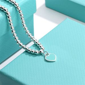 Tiffanylris 4we Pendant Necklaces Necklace t Precision Edition Pure Silver Enamel Heart Shaped with Round Beads Collar Chain Si