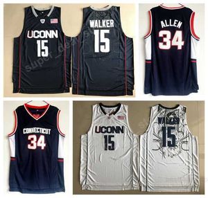 Uconn Huskies Jerseys College Basketball 15 Kemba Walker Jersey 34 Ray Allen Navy Blue White All Stitched Top Quality On Free Shipping
