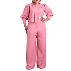 Ubranie etniczne z talią długie rompers dla kobiet 2023 Spring Full Sleeve Casual Patchwork szeroko nogi kombinezon Elegancki biuro Lady Romper