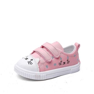 Athletic Outdoor Canvas Girls Shoes Hook Loop Casual Wild Cat Cat Non-Slip Low-Top Sports White Shoes Soft Bottom For Kids Girls Simple Shoes