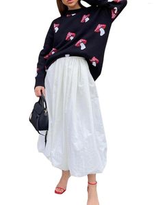여성 스웨터 여성 대형 인쇄 니트 스웨터 긴 소매 승무원 목 목차 인쇄 점퍼 캐주얼 느슨한 컬러 블록 니트웨어