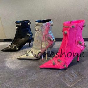 Cagole Sheepskin Boots Balenciag Belt Buckle Side Side Sipper Sexy Pointy Fashion Boots High High Cheels Luxury Designer Women’s Factory