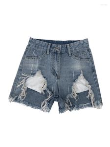 Jeans da donna a vita alta nappa con buco strappato pantaloncini di jeans chic femminile estivo coreano bave gamba larga allentata taglie forti Jean casual da donna