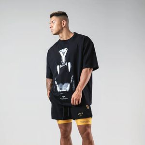 남성 Tshirts 여름 피트니스 형제 느슨한 크기 패션 브랜드 짧은 슬리브 면화 면적 대형 티셔츠 훈련 승무원 목 꼭대기 230403