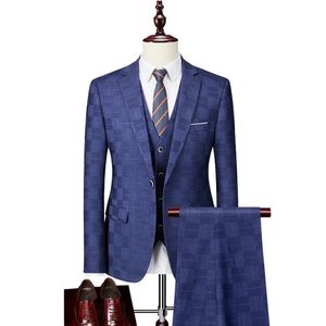 Płyty garnituru Men Blazer Vest Pants Biznesowy styl brytyjski suknia ślubna High End Slim Fit Kurtka 3 -częściowe set 3 -częściowy zestaw