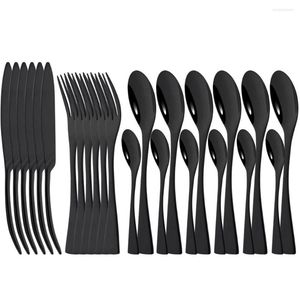 Dinnerware Sets 24 PCS Black Western Cutlery Set Mirror 18/10 Stainless Steel Dinner Knife Fork Spoon Silverware Tableware