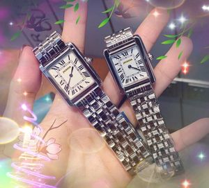 High-End Retro Roman Tank Dial Watches Women Quartz Battery Super Clock äkta läder rostfritt stål Rem fyrkantig ansikte ingen tid ultratunna klocka gåvor