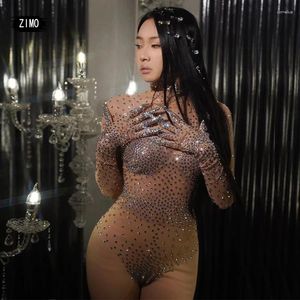 Scene Wear Sparkling Rhinestone Crystal Dance Jumpsuit Women Sexig Performance Costume Party Ball DJ Bar Nightclub Show Tights