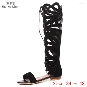 Summer Low Sandals Heel Shoes Women Peep Toe Gladiator Hollow Knee High Modern Boots Woman Plus Size