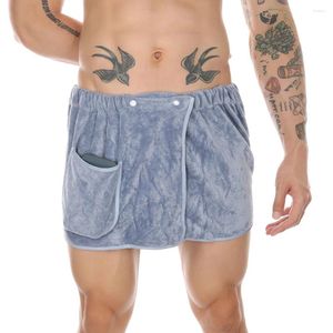 Underpants homens coral veludo sexy botão para baixo wearable toalha praia shorts com bolsos pijamas saia quente fantasia roupa interior