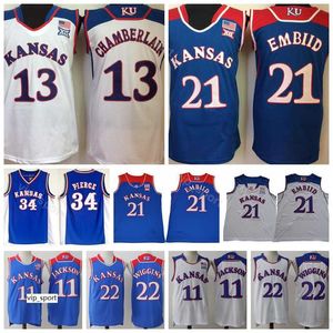 Kansas Jayhawks Wilt Chamberlain Jerseys 13 Men College Joel Embiid 21 Paul Pierce 34 Andrew Wiggins 22 Josh Jackson 11 University Blue White