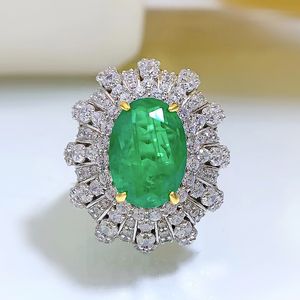 Blumen-Smaragd-Diamant-Ring 100% echtes 925er Sterlingsilber Party Ehering Ringe für Frauen Brautversprechen Verlobungsschmuck
