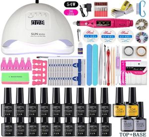 Conjunto de kits de arte de unhas UV LED Secador de lâmpada com 12 Pcs Gel Polish Kit Soak Off Manicure Tools Electric Drill6073738