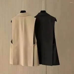 Kadın Yelekler Şık Blazer Yelek Deri Touch Ceket Flep Cepleri Kadın Moda İnce Uygun Katı Ofis Takım