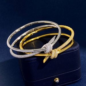 New Fashion T letter Knot Bangle in Rose Gold with Diamonds women earring bracelet ring Designer Jewelry tn0220