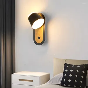 Настенный светильник, современный светодиодный светильник для чтения, вращающийся, алюминиевый, белый, черный, деревянный, для украшения спальни, кабинета