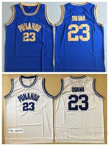 Barack Obama Jersey 23 Men College Basketball High School Punahou Jersey Uniform Team Color Blue Away White University Breathable